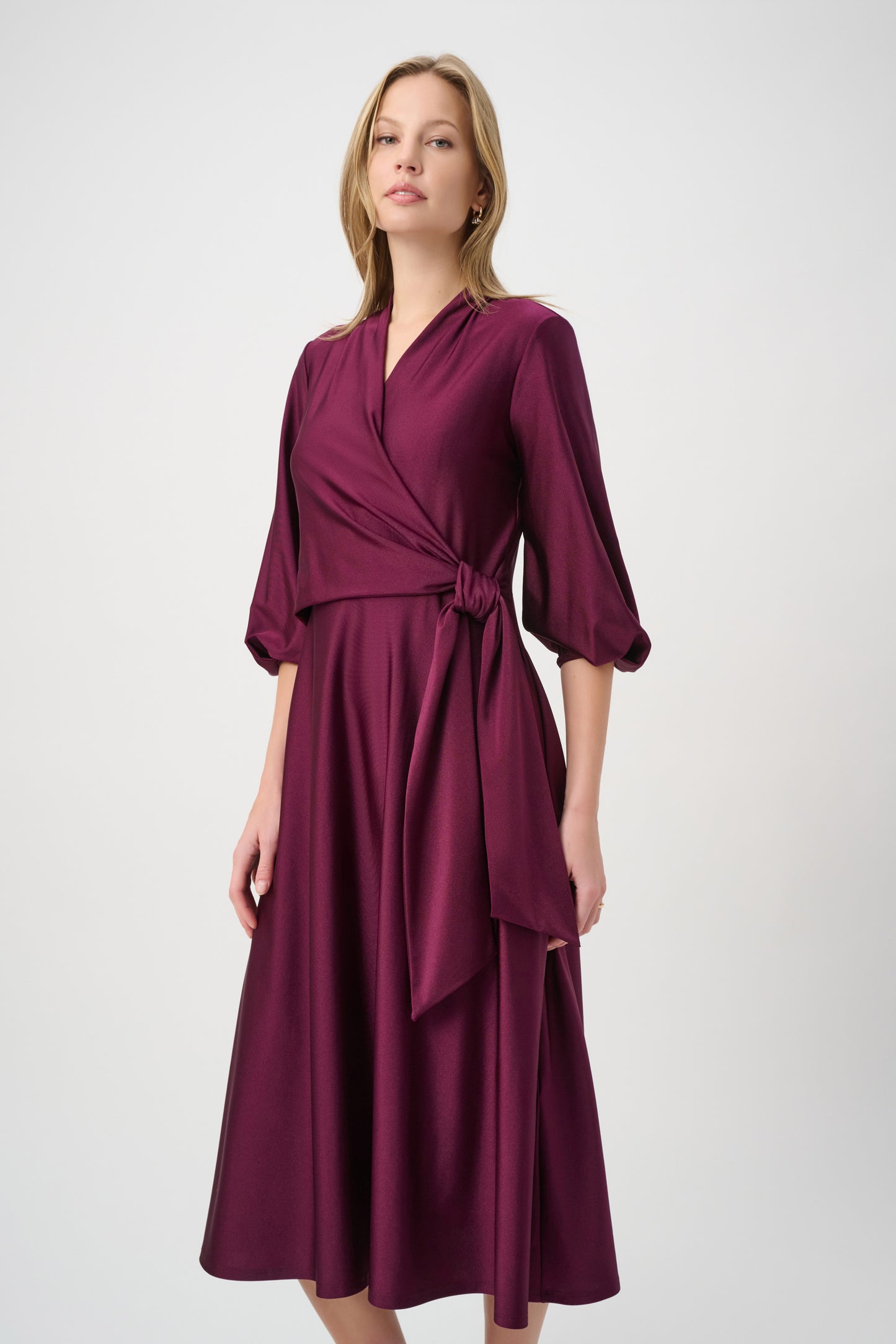 Knit Satin Flowy Wrap Dress 264070