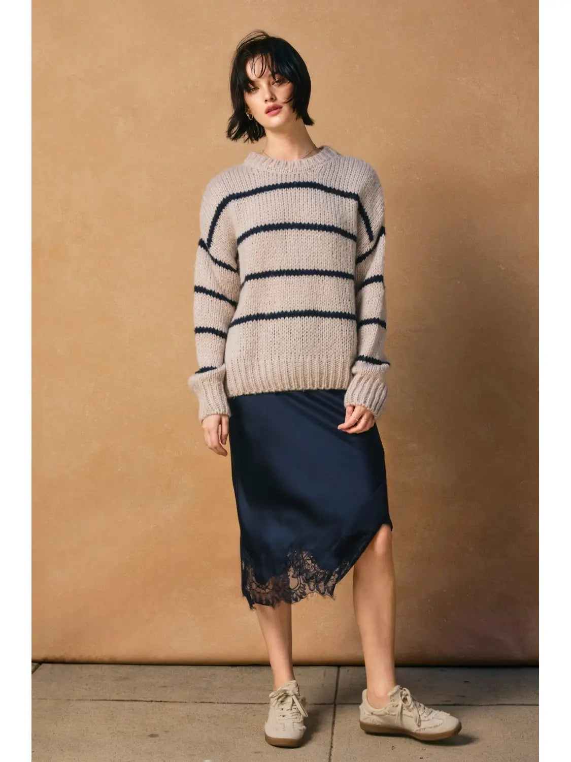 THE JENNIFER SATIN LACE HEM SKIRT