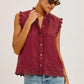 AVERY SLVLESS RUFFLED NECKLINE EYELET DETAIL