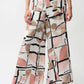 RECYLED SATIN ABSTRACT PRINT WIDE LEG PANT