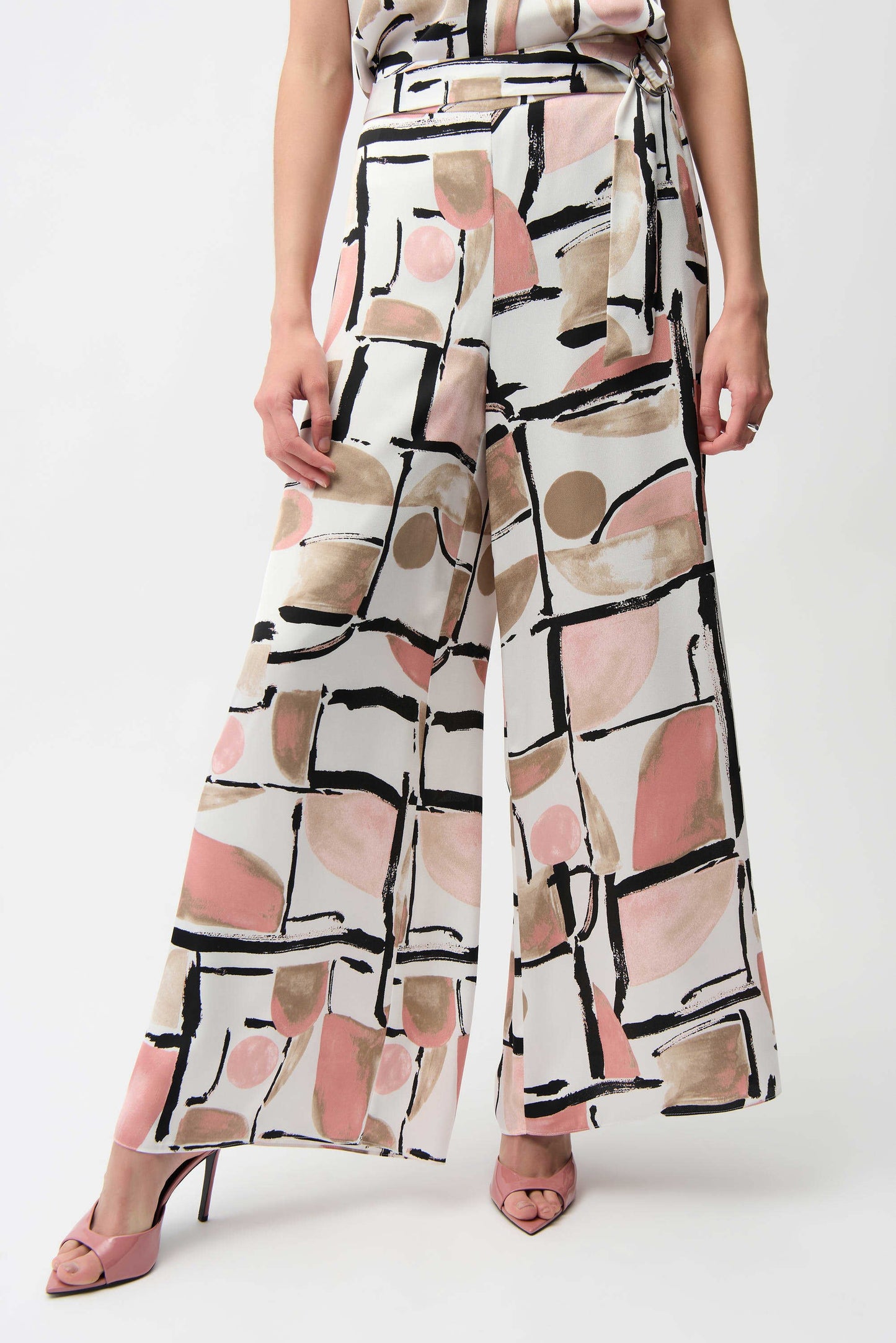 RECYLED SATIN ABSTRACT PRINT WIDE LEG PANT