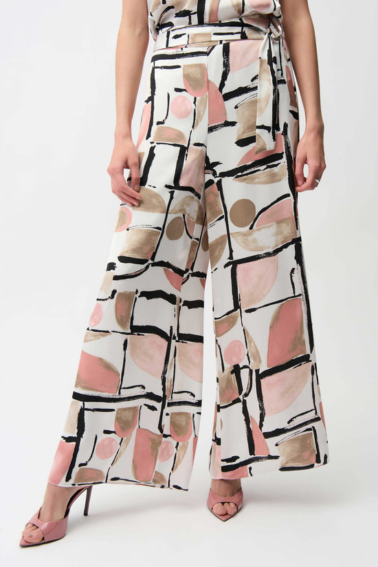 RECYLED SATIN ABSTRACT PRINT WIDE LEG PANT