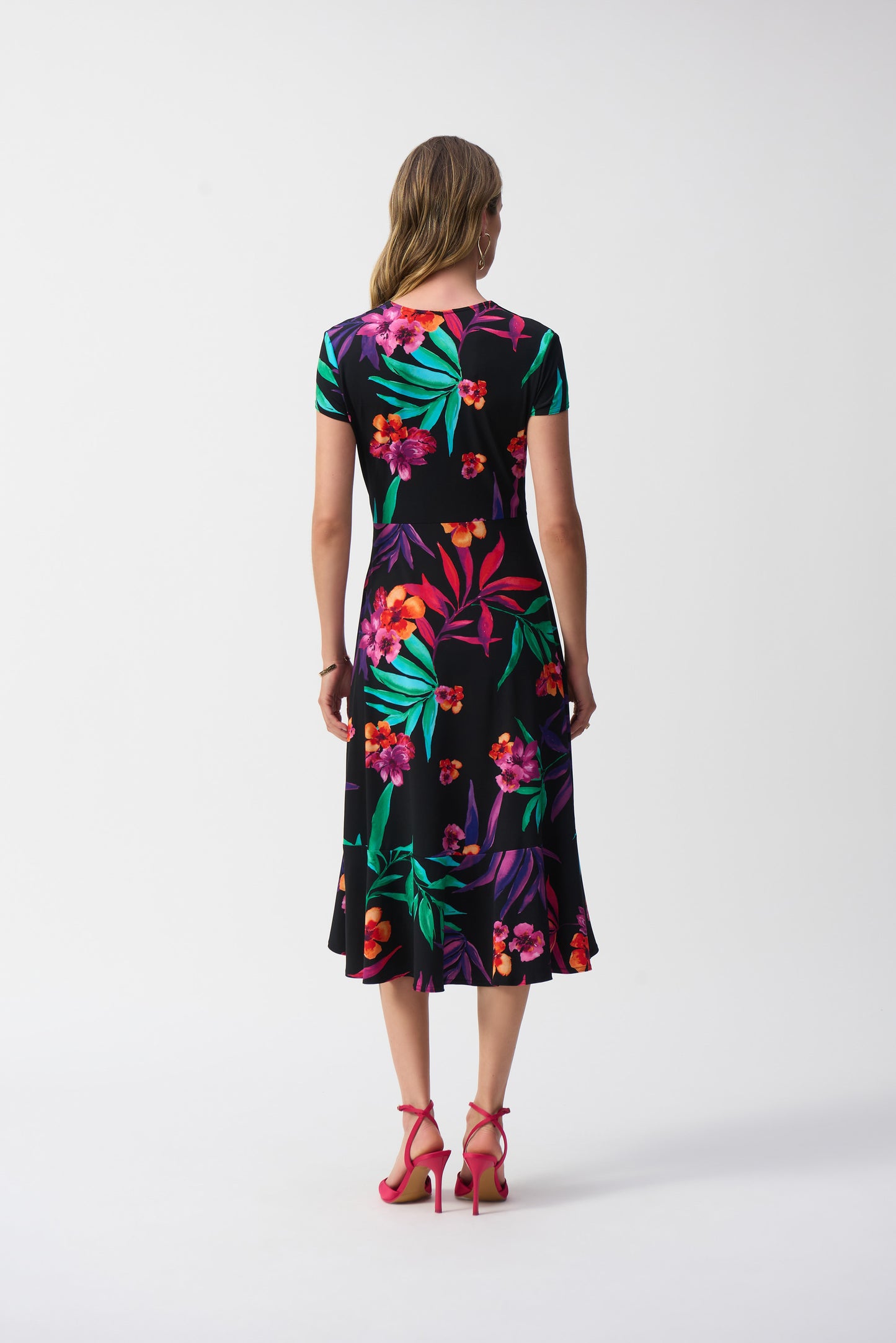 Silky Knit Tropical Print Wrap Dress 251011