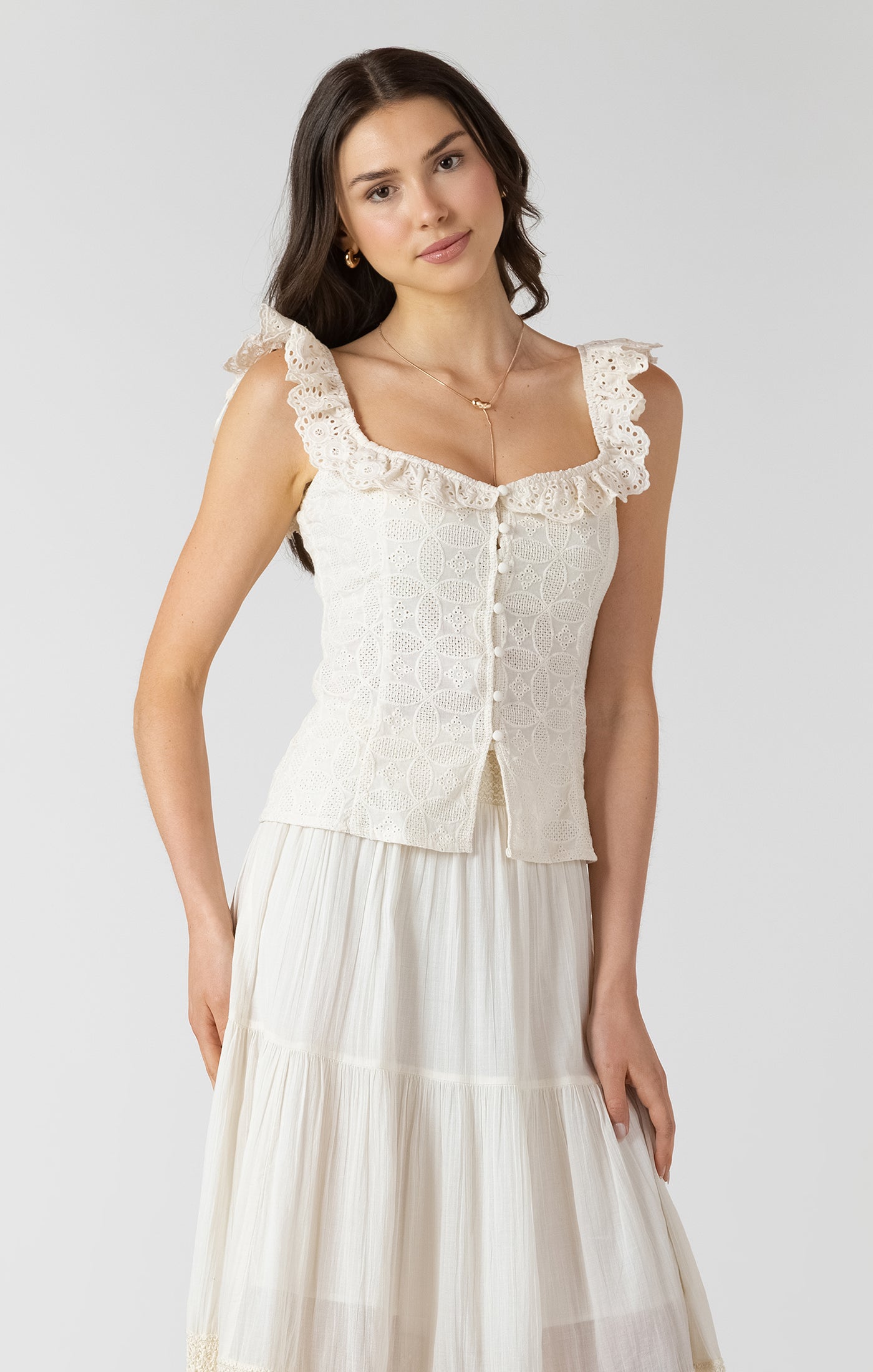THE JOAN BUTTON FRONT EYELET TANK