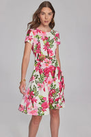 FLORAL PRINT SCUBA AND CREPE FIT AND FLARE DRESS 241789