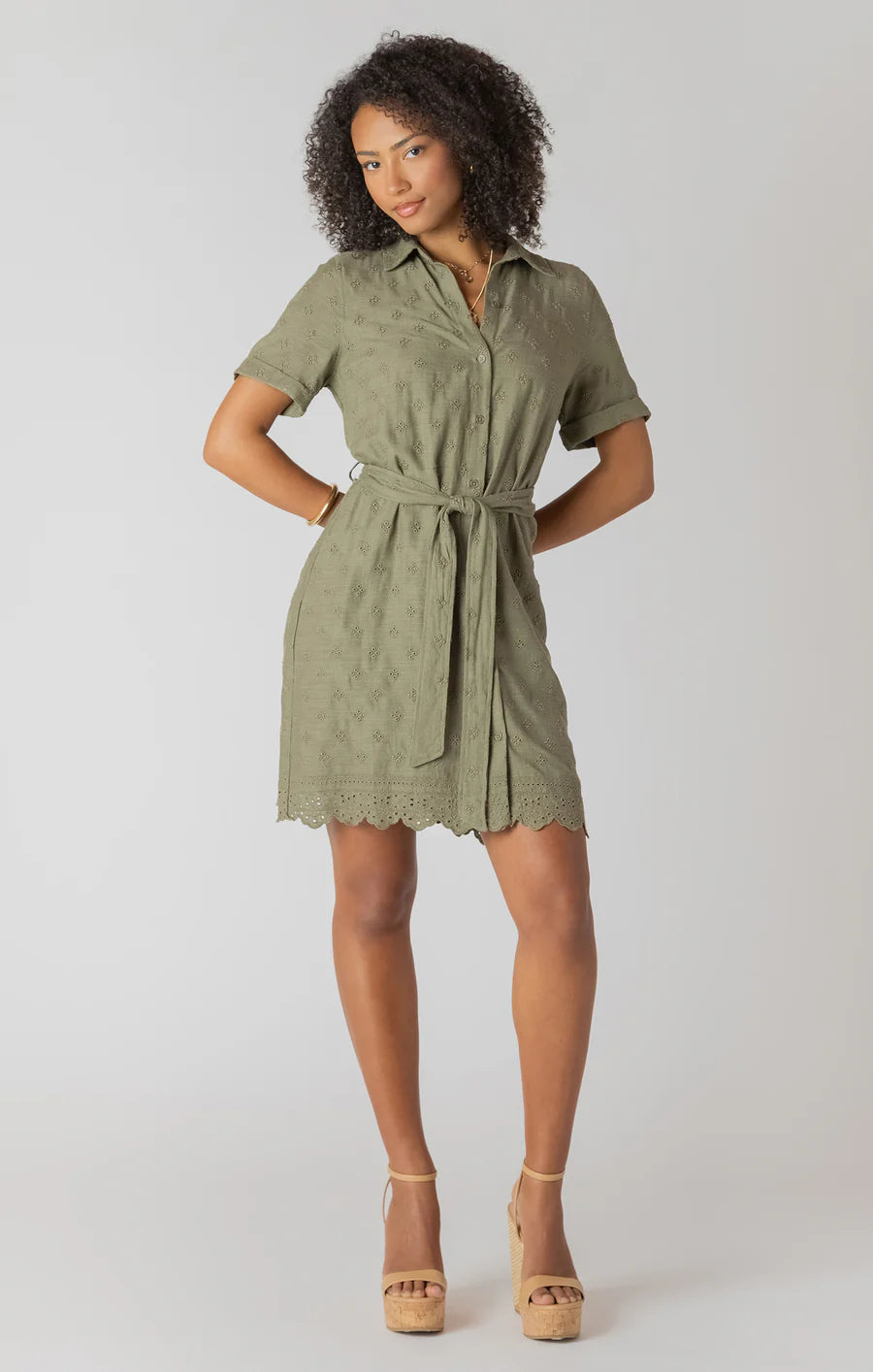 THE ANGIE LINEN S/S BELTED EYELET DRESS