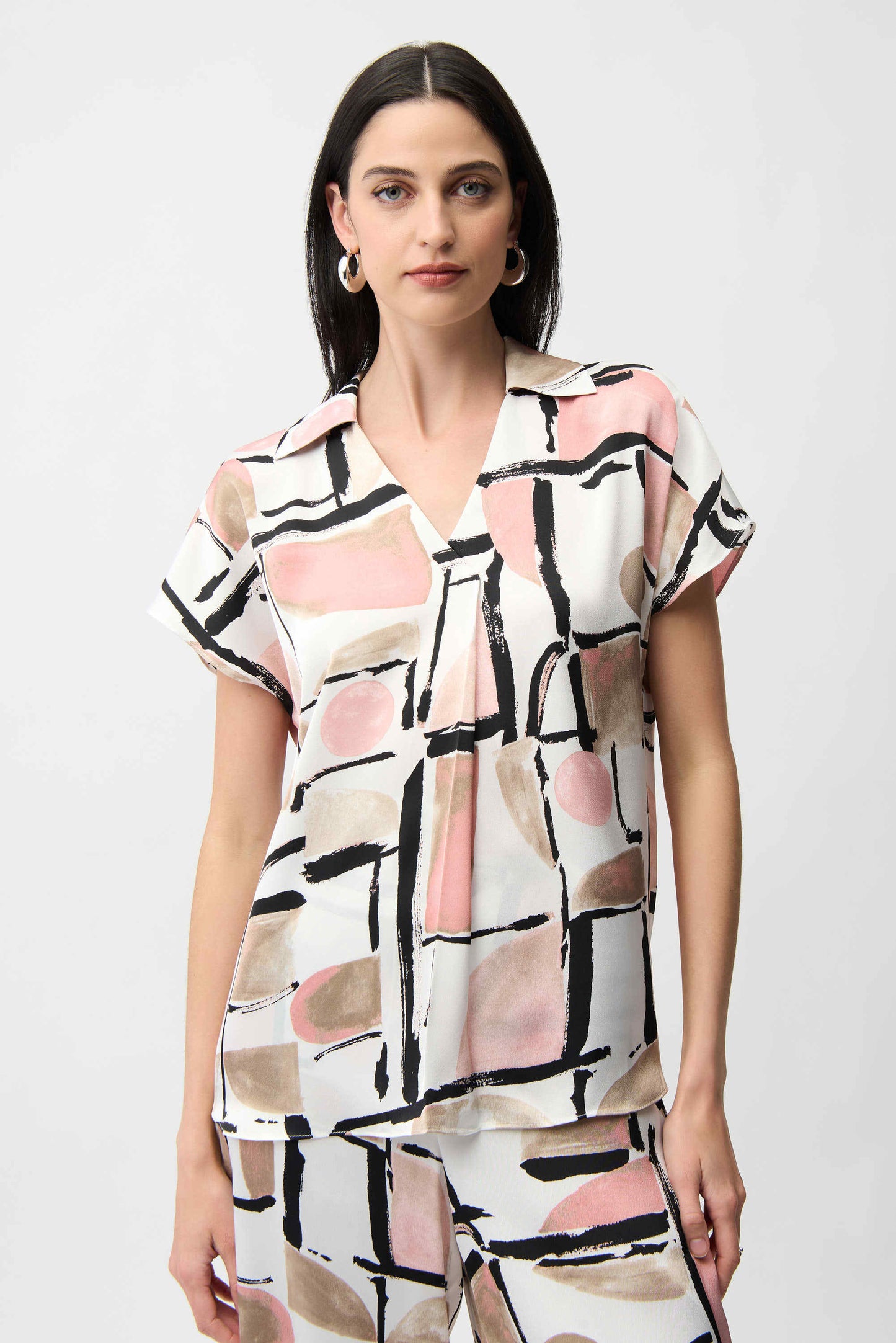 RECYCLED SATIN ABSTRACT PRINT BOXY TOP