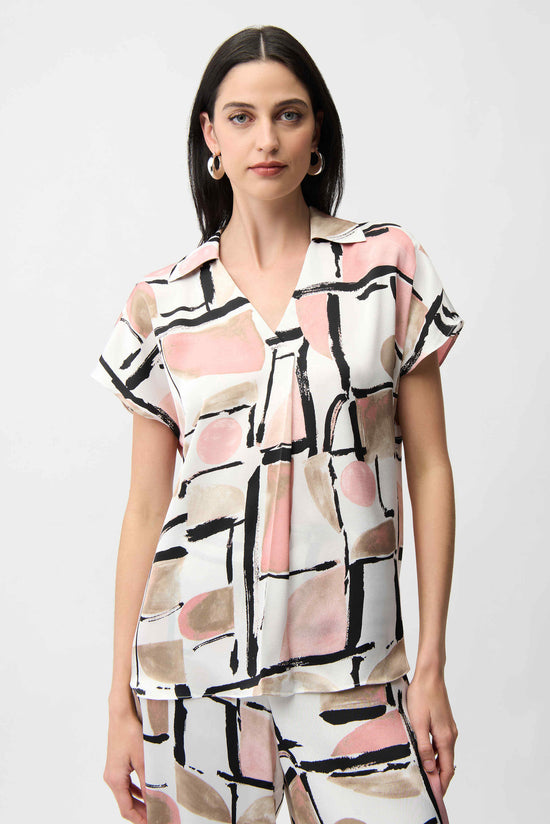 RECYCLED SATIN ABSTRACT PRINT BOXY TOP