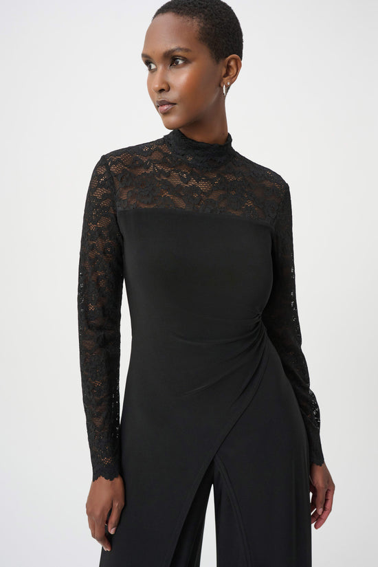 Sheer Lace Sleeve Wide-Leg Jumpsuit 264196