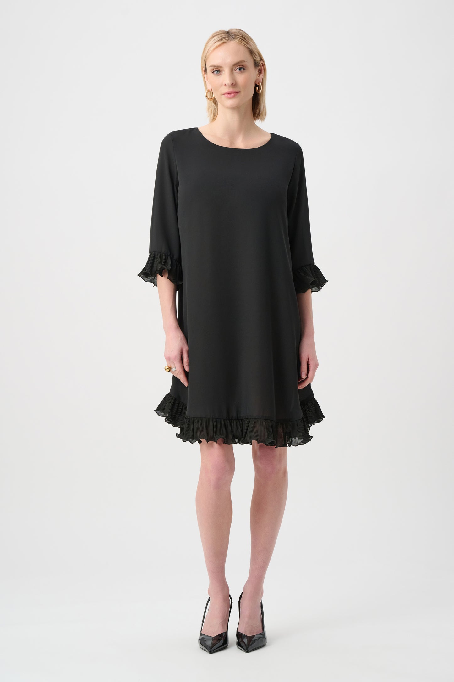 GEORGETTE RUFFLE TRIM TRAPEZE DRESS
