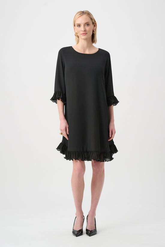 GEORGETTE RUFFLE TRIM TRAPEZE DRESS