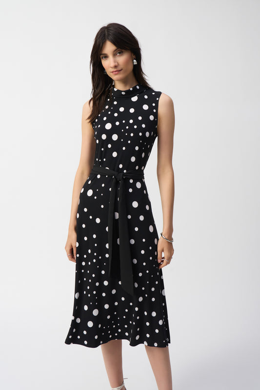 SILKY KNIT DOT PRINT FIT AND FLARE DRESS 251066