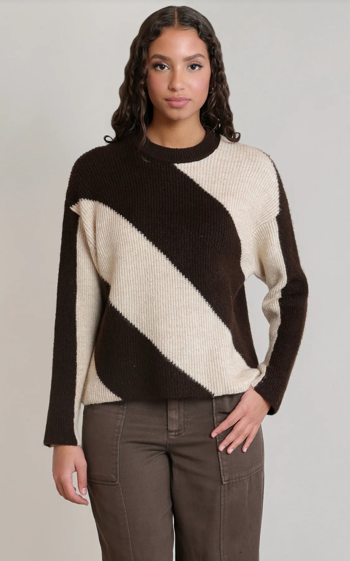 THE DENELLE DIAGONAL STRIPE SWEATER