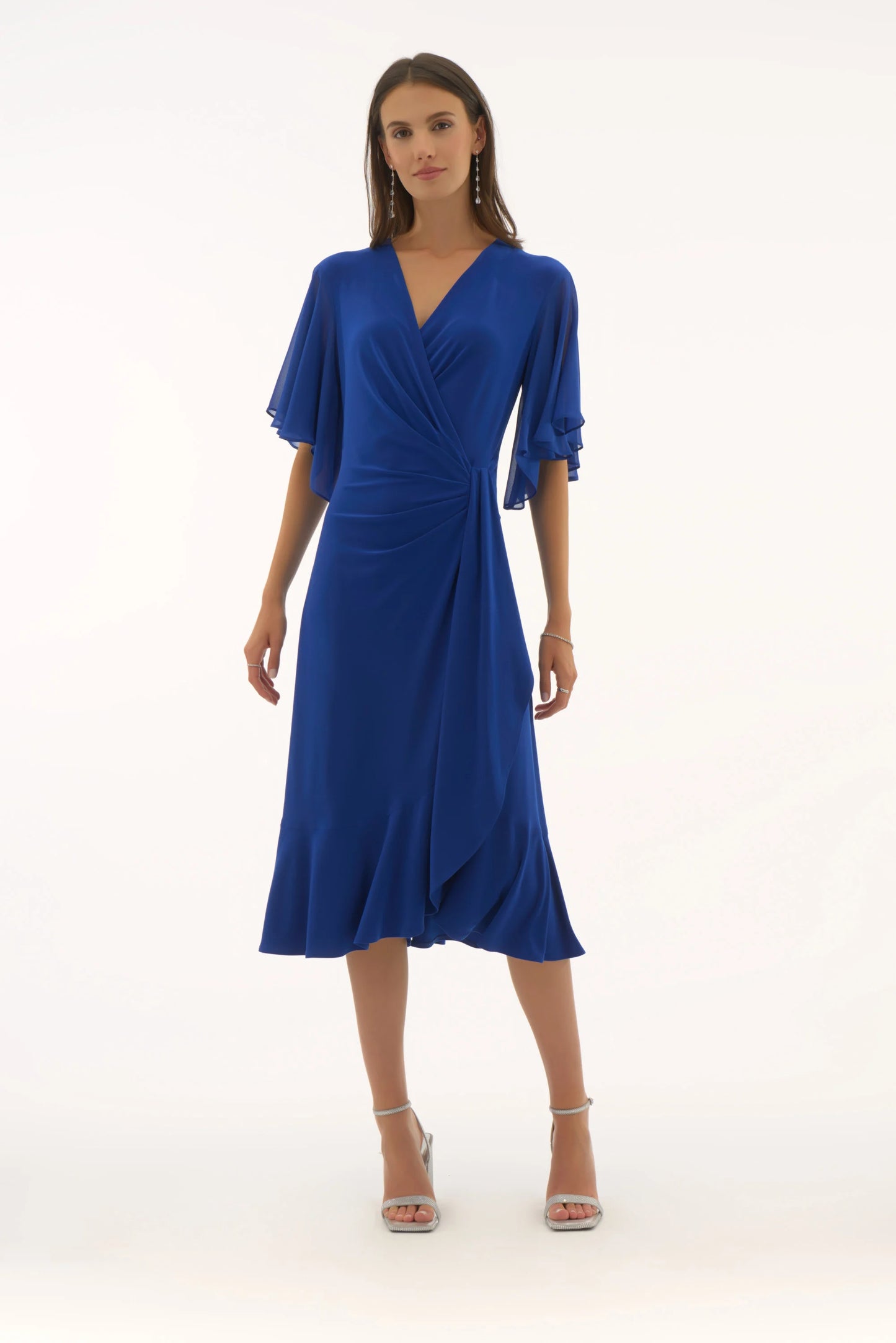 SILKY KNIT AND CHIFFON FLOWY WRAP DRESS 251706