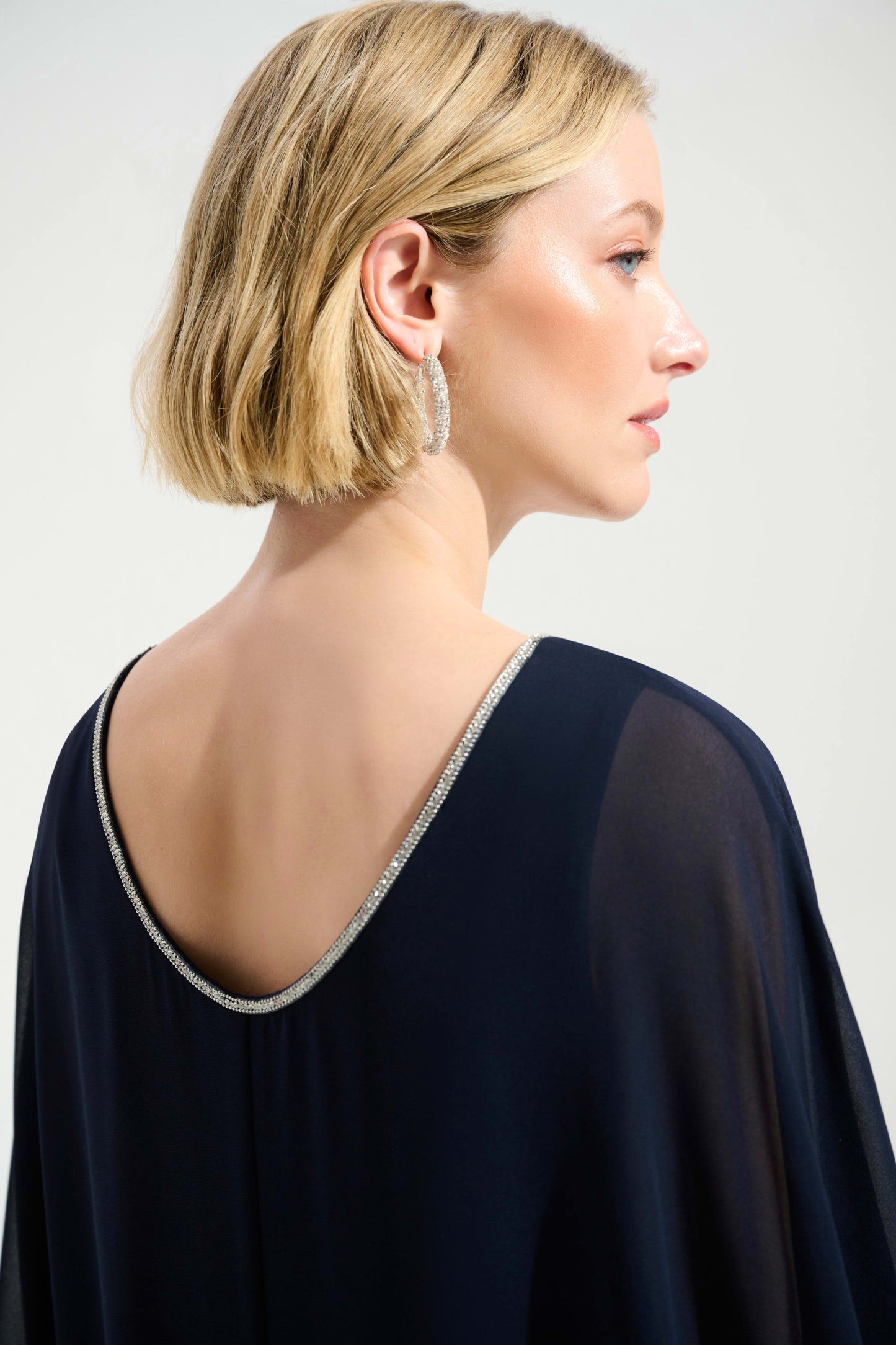 Cascade Knit Sheath Dress With Chiffon Poncho Overlay 261707
