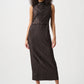 PLEATED SATIN SLEEVELESS MIDI DRESS