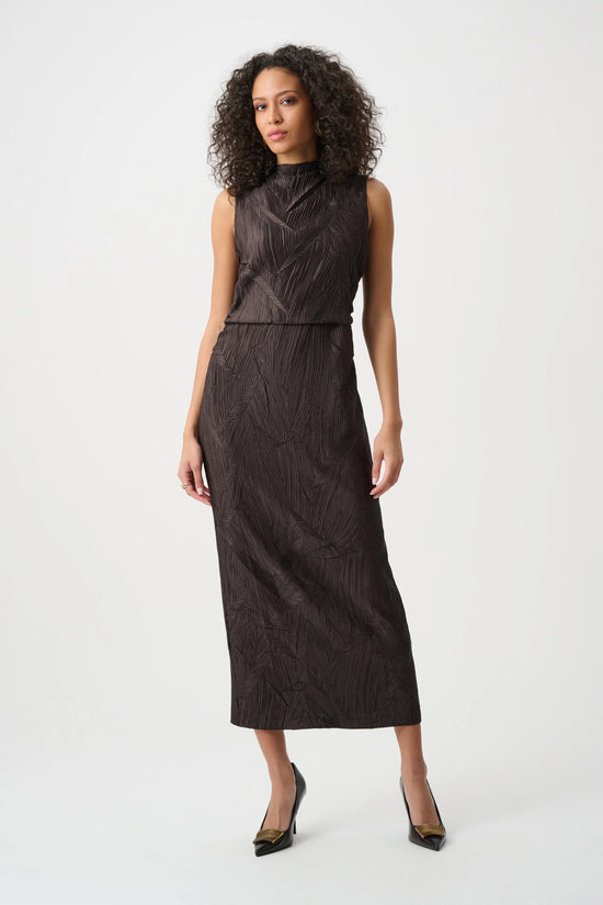 PLEATED SATIN SLEEVELESS MIDI DRESS
