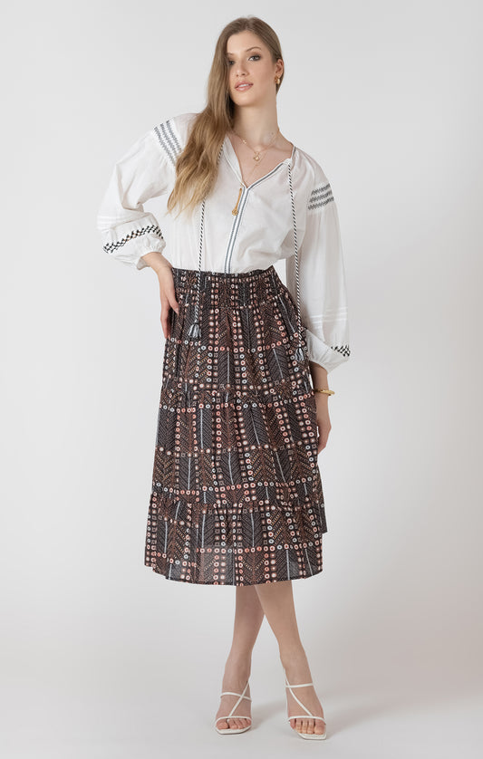 THE PERLA SMOCKED WAIST MIDI SKIRT