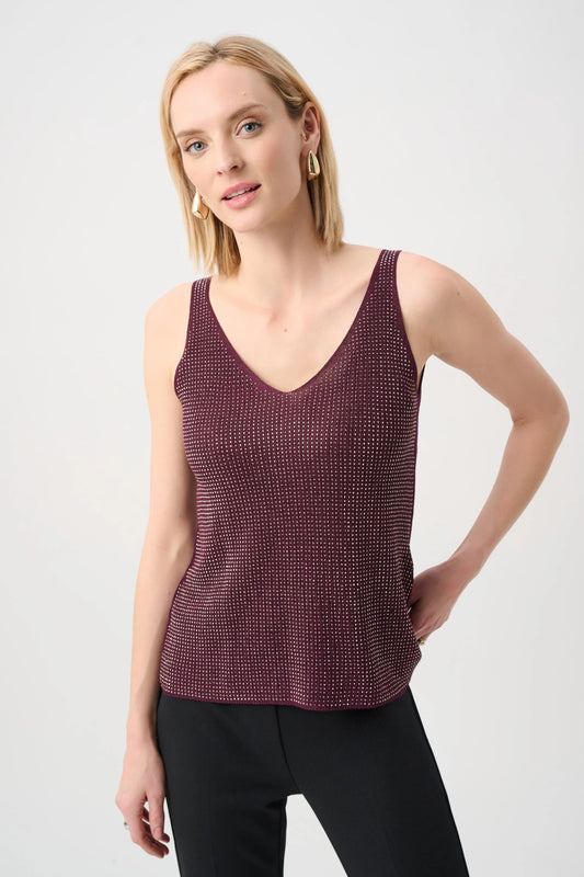 Metallic Knitted Camisole with Rhinestones 252915