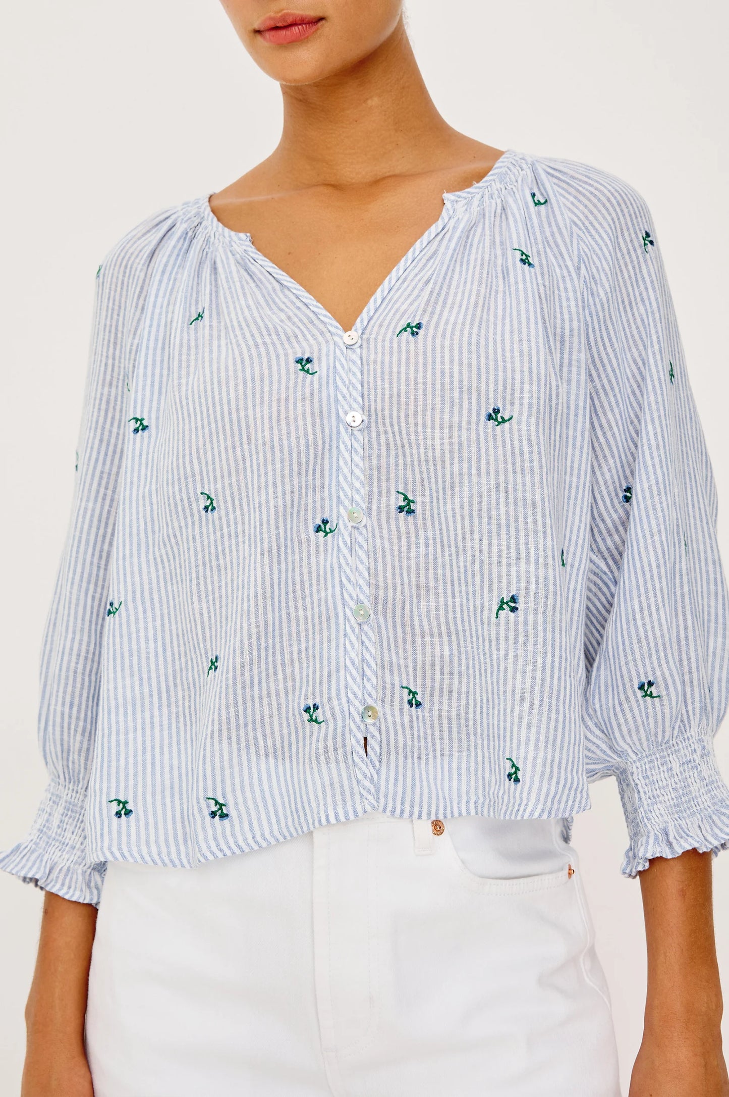 MARIAH BUTTON FRONT LINEN TOP