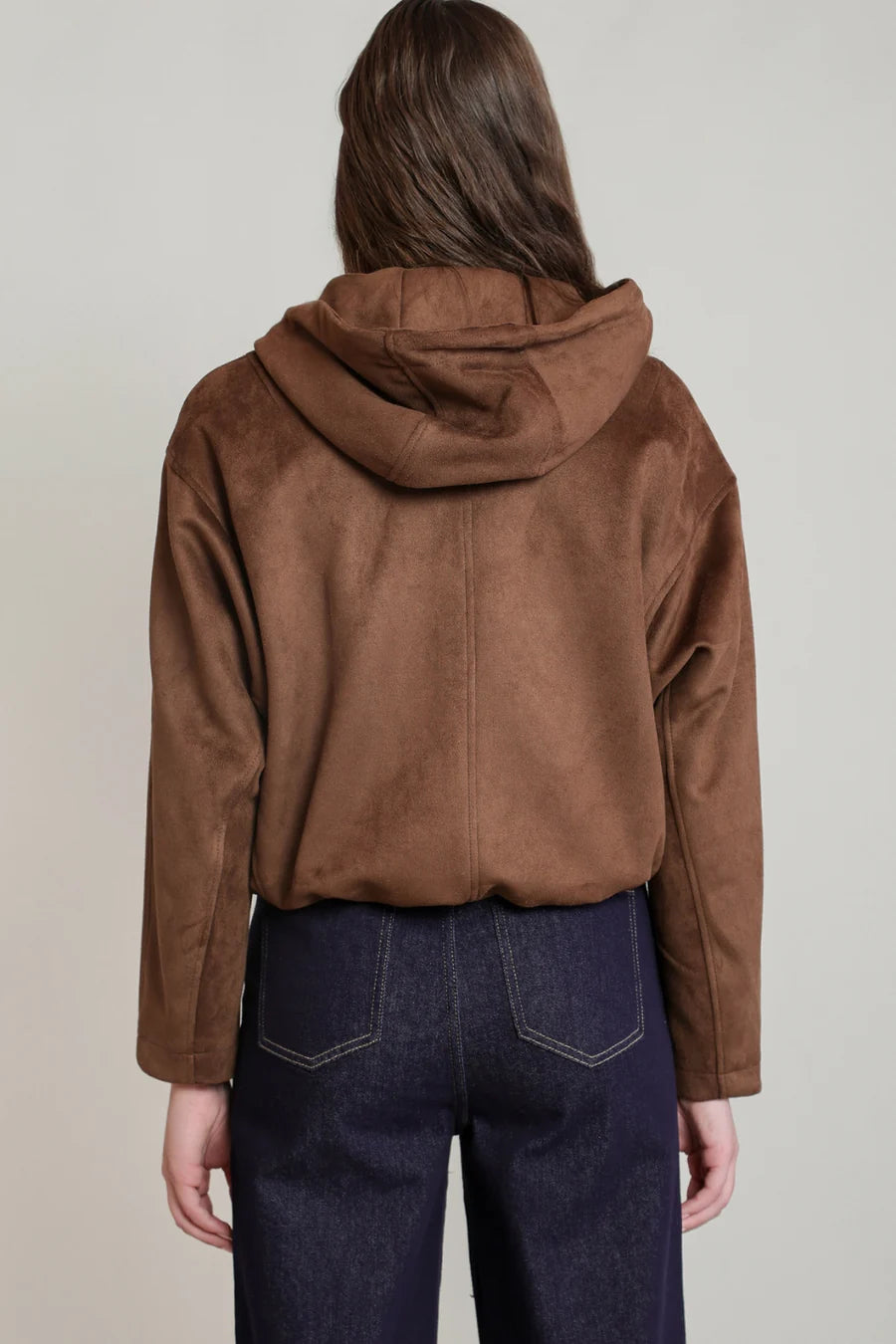 THE KELLY HOODED SUEDE BOMBER