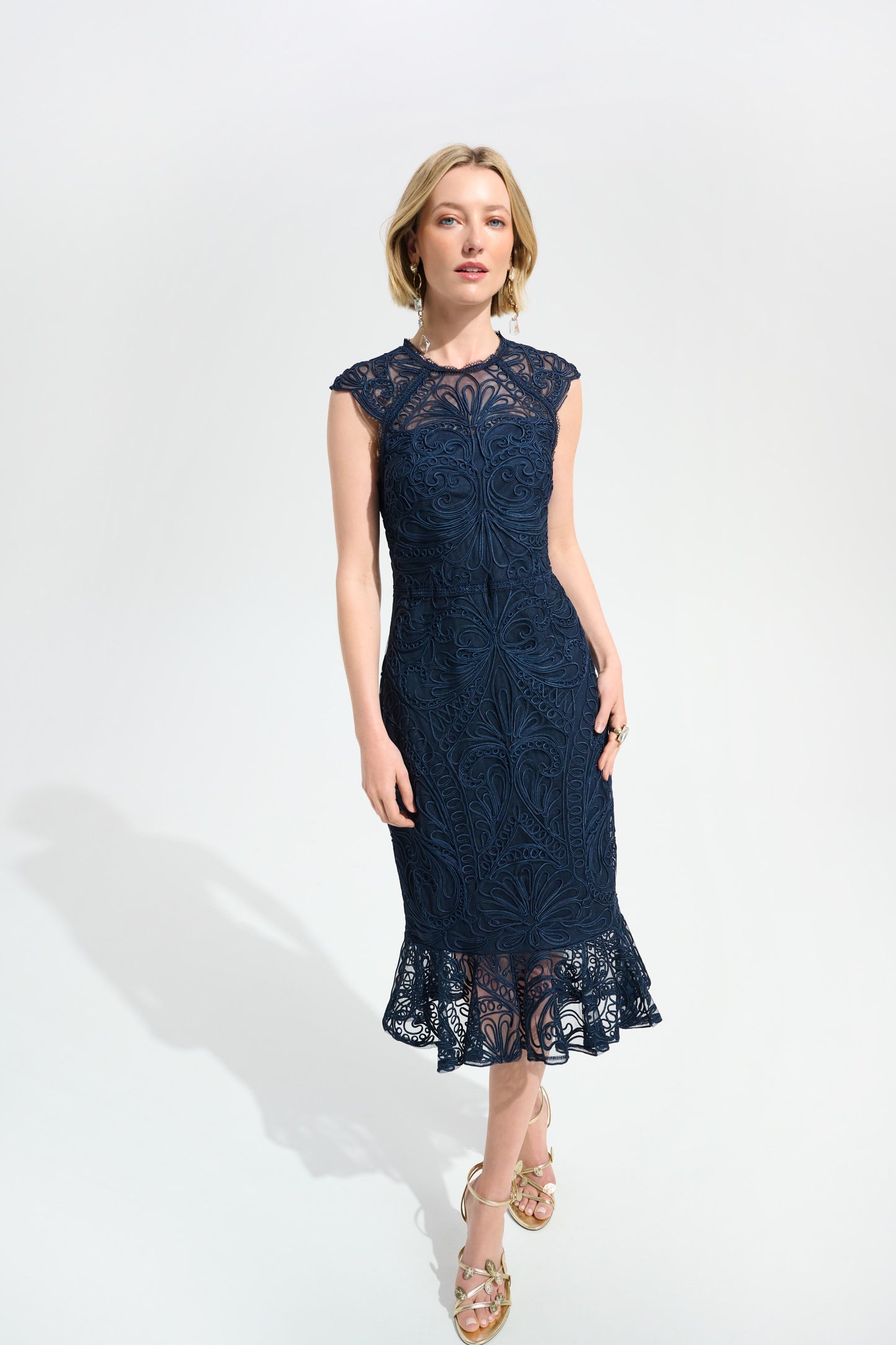 RIBKOFF GUIPURE SOUTACHE TRUMPET DRESS