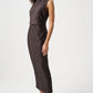 PLEATED SATIN SLEEVELESS MIDI DRESS