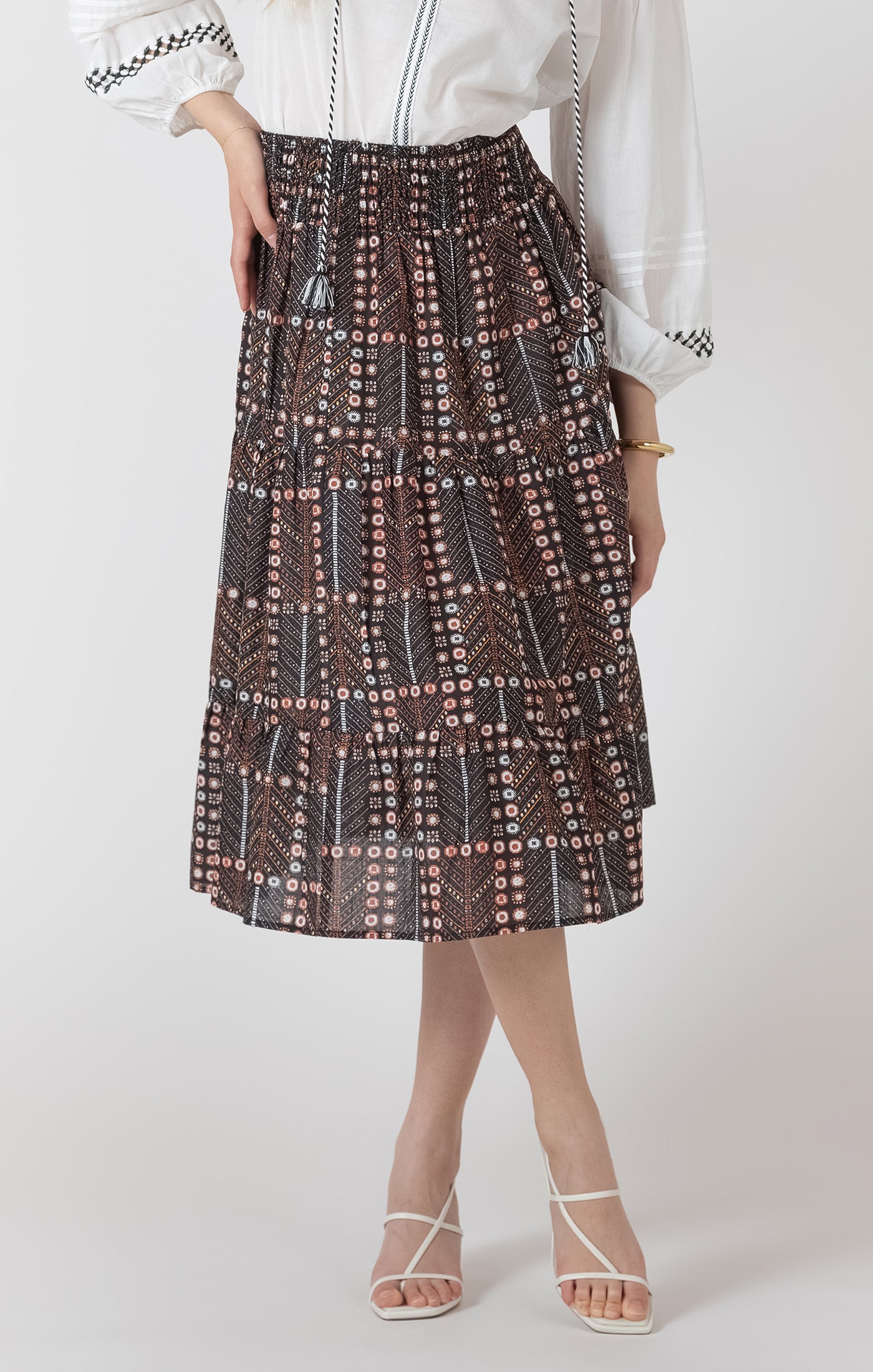 THE PERLA SMOCKED WAIST MIDI SKIRT