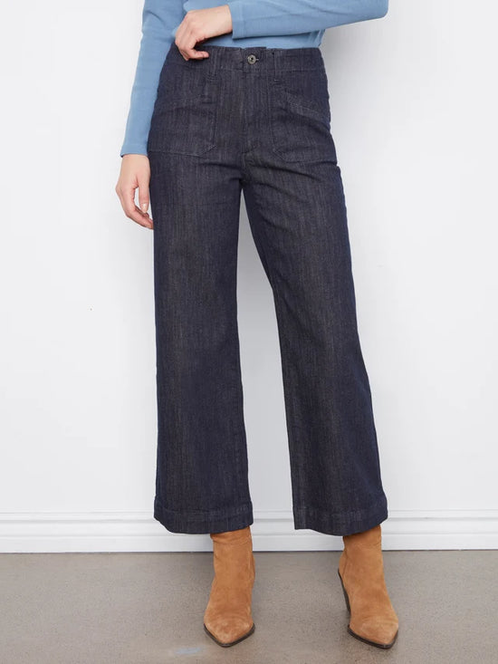 CECE CROPPED WIDE LEG TWILL PANTS
