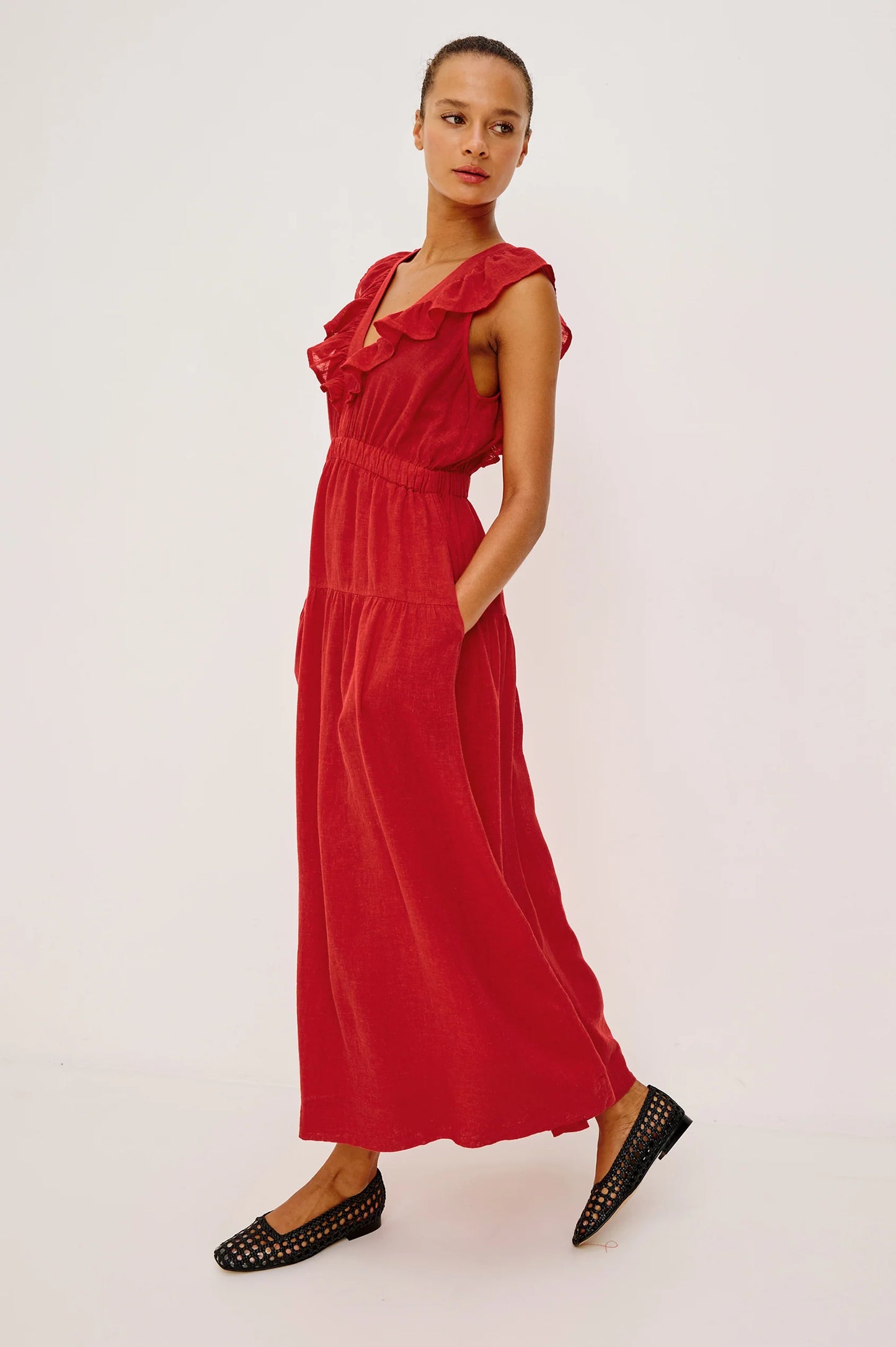 BEAUX RUFFLE FRONT MAXI DRESS
