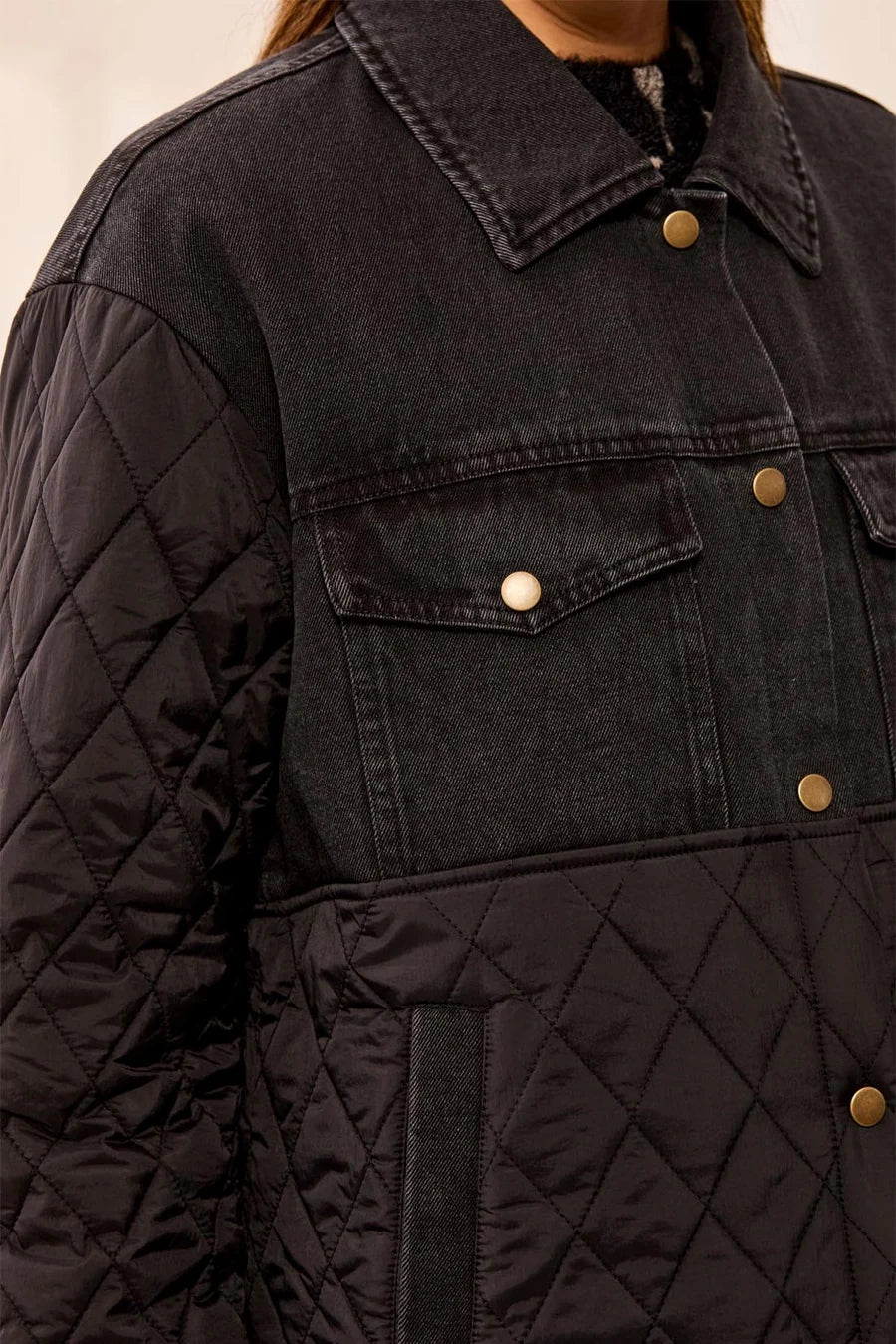 THE TERA MIXED MEDIA DENIM QUILTED JACKET