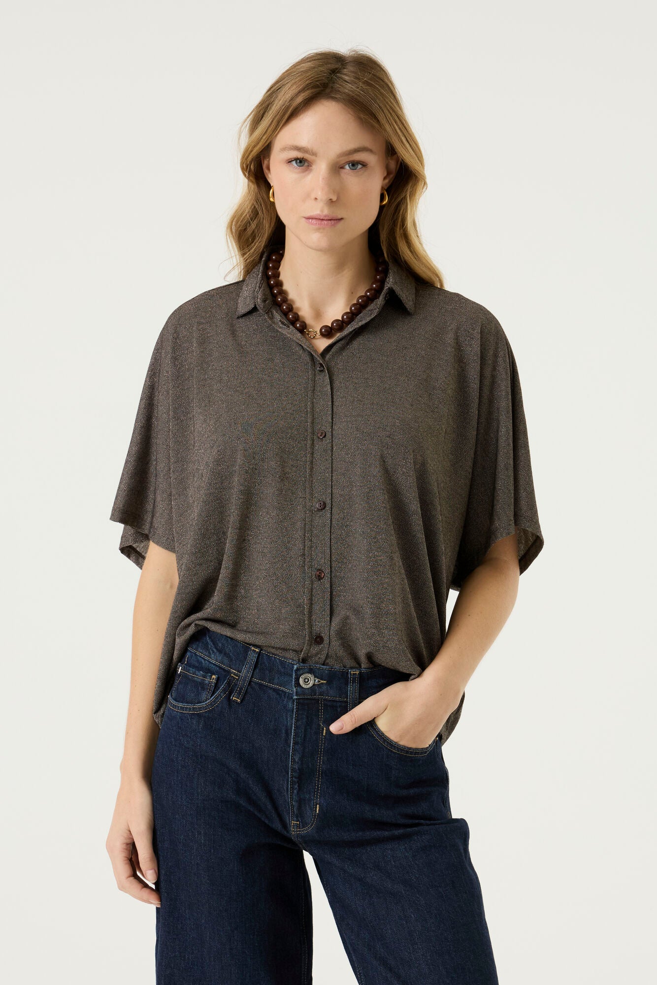THE LUE BUTTON UP S/S TOP