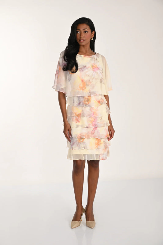 LAYERED PRINT CHIFFON DRESS