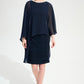 Cascade Knit Sheath Dress With Chiffon Poncho Overlay 261707