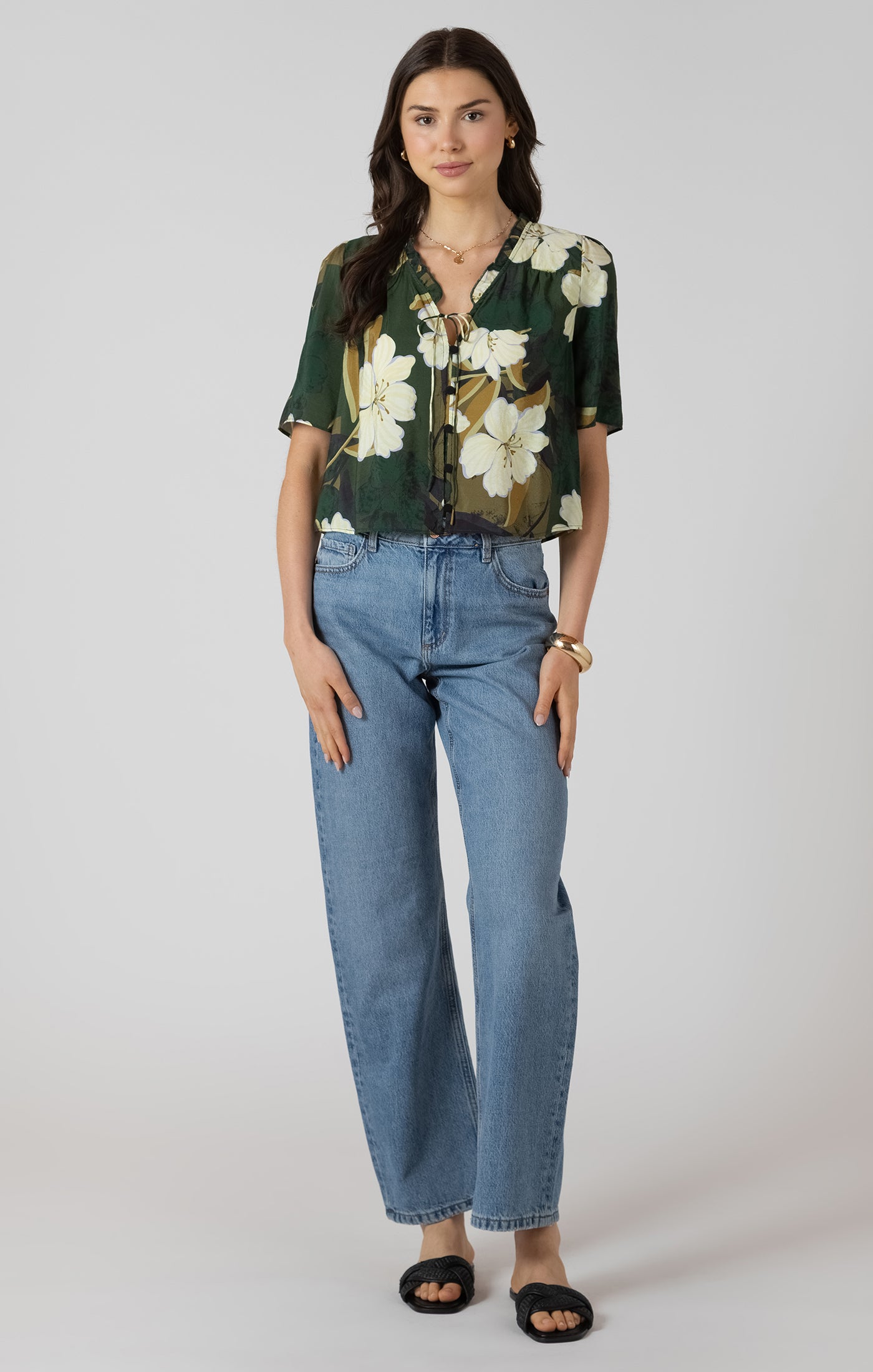 THE LAINEY BUTTON FRONT RUFFLE TRIM BLOUSE