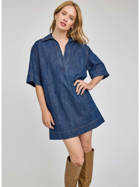 EVELINA SHORT SLEEVE DENIM DRESS