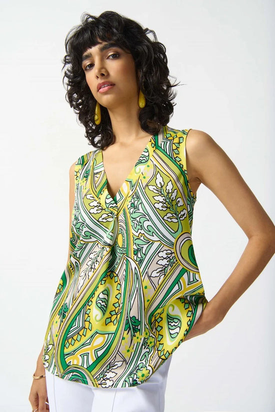 SATIN PAISLEY PRINT SLEEVELESS FLARED TOP 242002