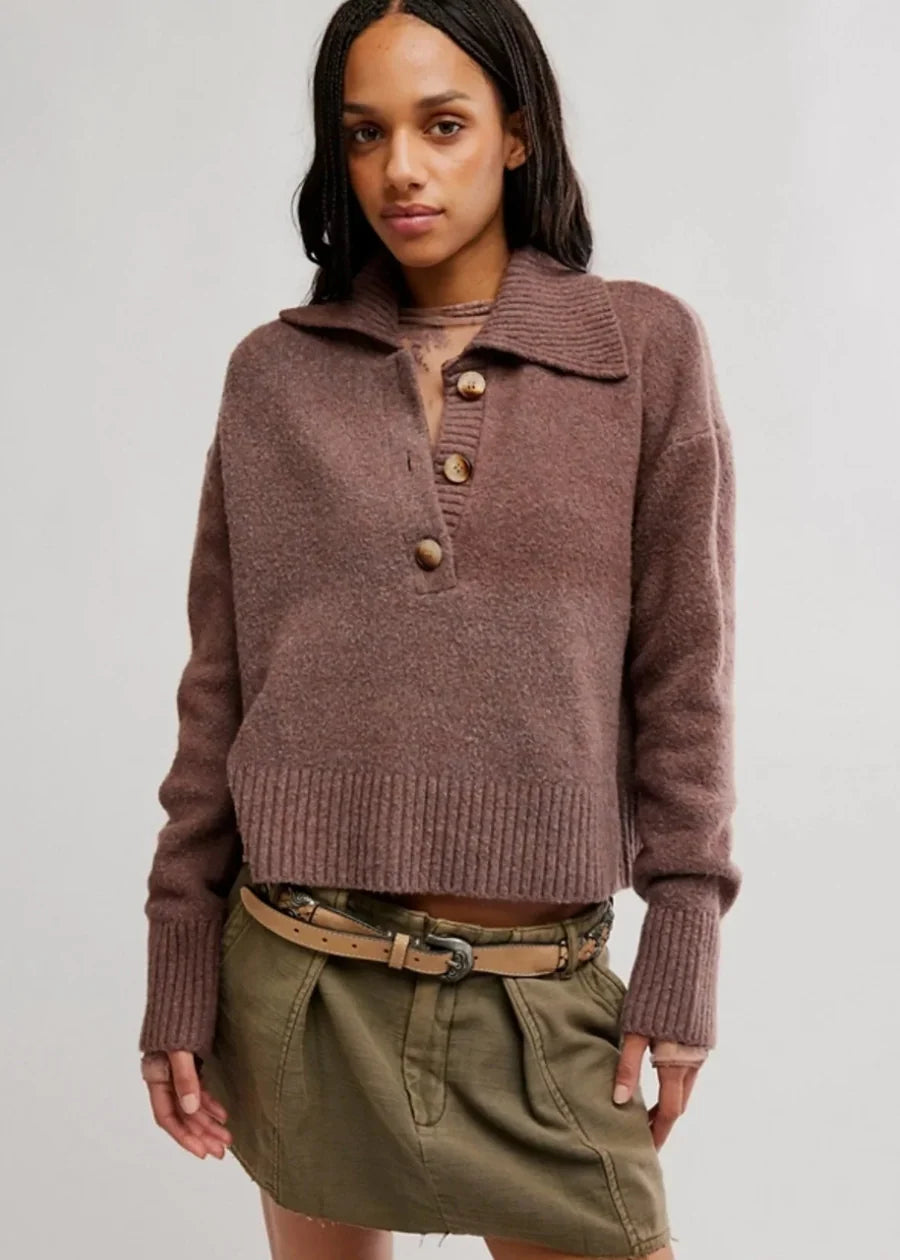 TRADING UP POLO SWEATER BY FREE PEOPLE