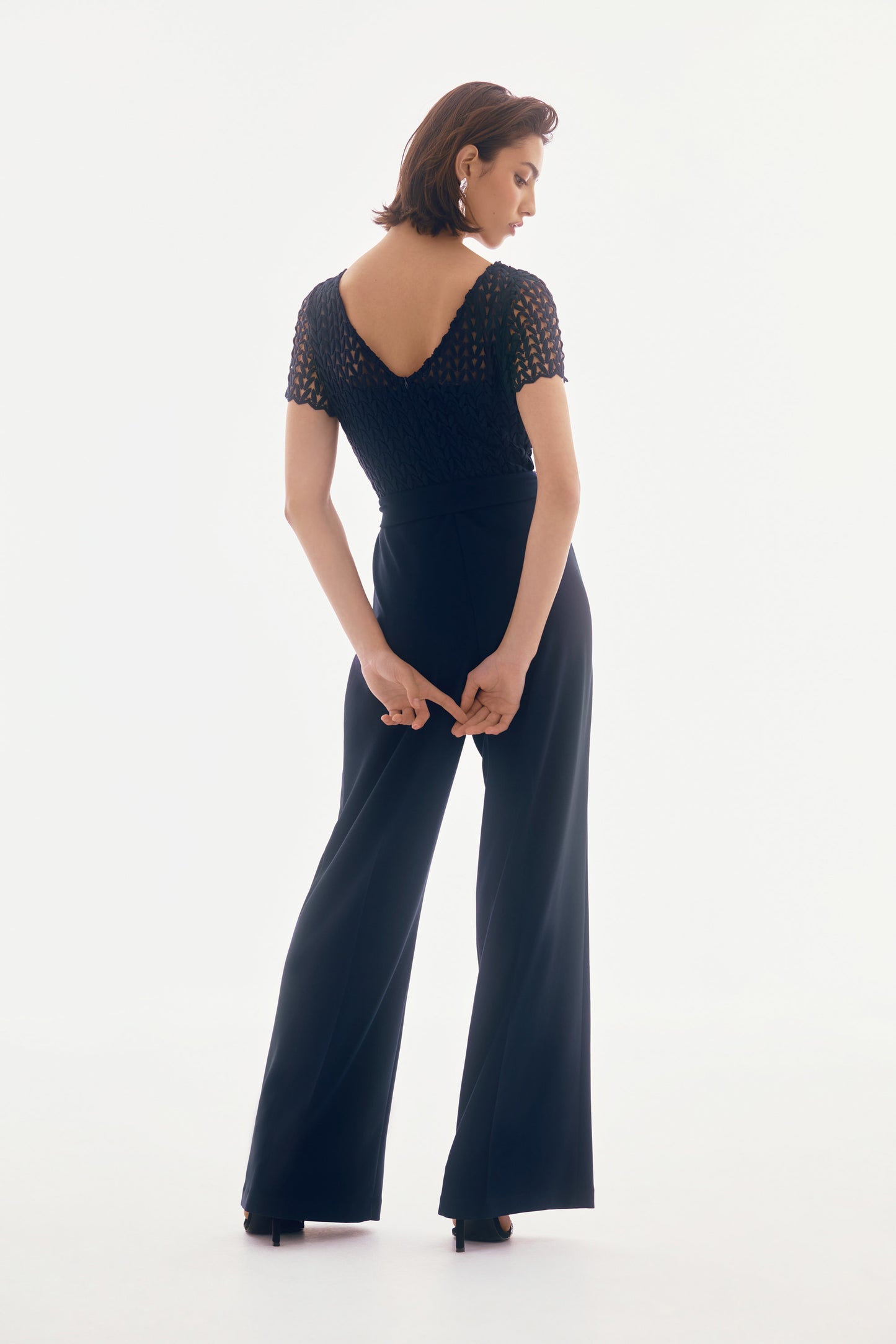 SILKY KNIT AND GUIPERE WIDE LEG JUMPSUIT 251715