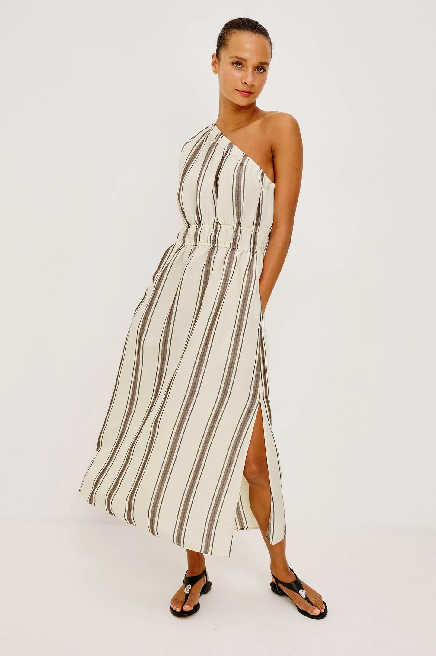 SELANI ONE SHOULDER LADDER WAIST DRESS