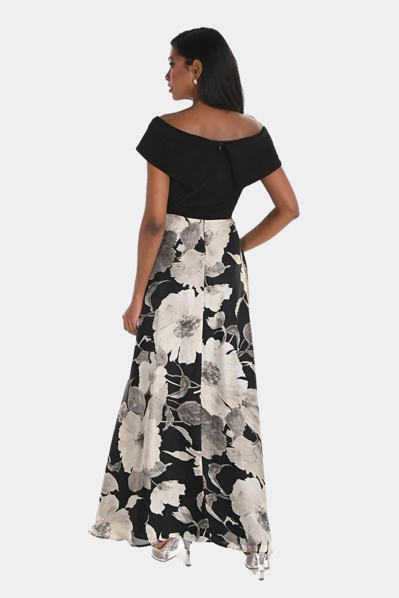 OFF SHOULDER ALINE DRESS FLORAL SKIRT 259344