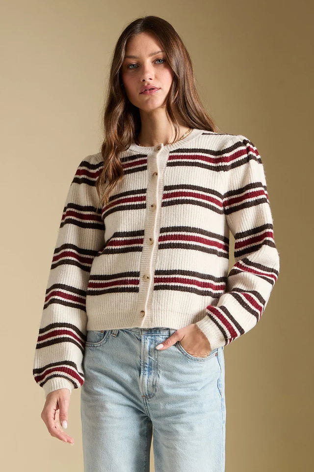 ARELLA STRIPE BUTTON UP SWEATER