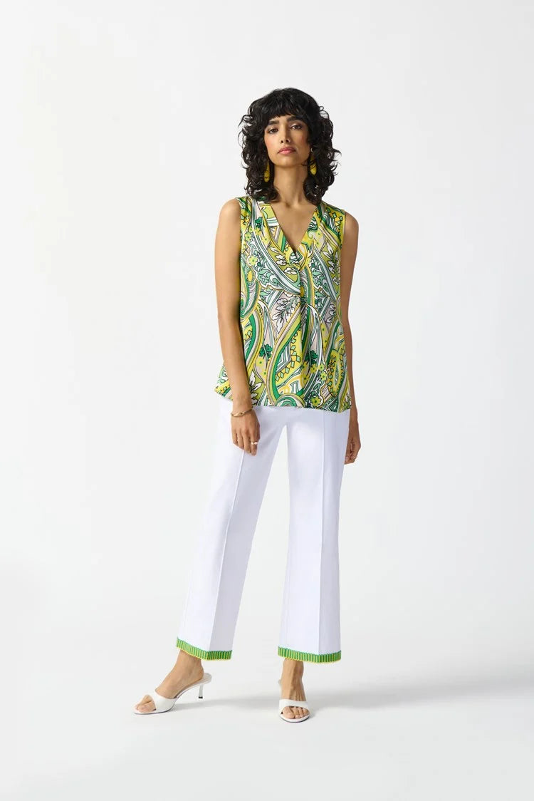 SATIN PAISLEY PRINT SLEEVELESS FLARED TOP 242002