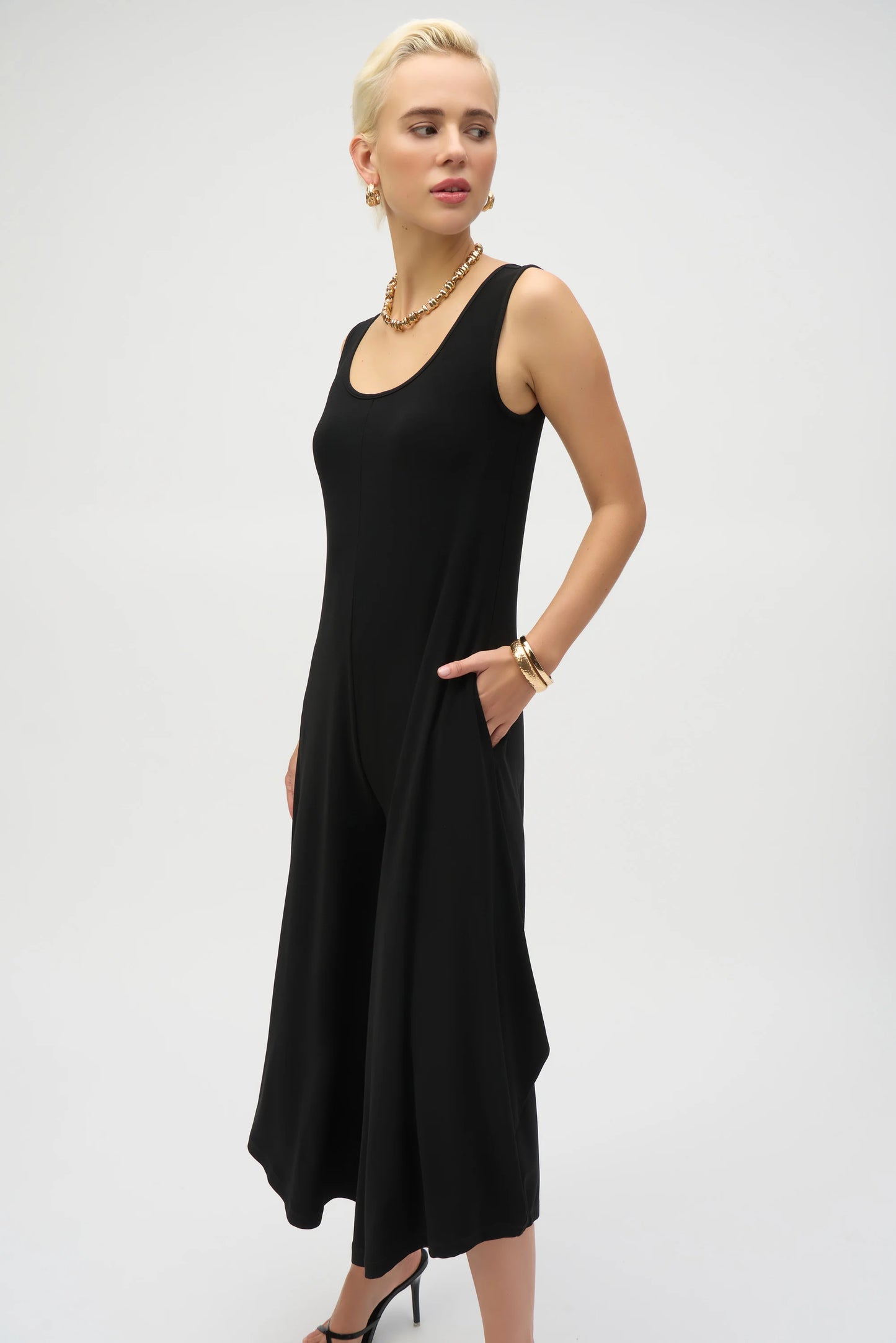 Silky Knit Wide-Leg Sleeveless Jumpsuit 252056