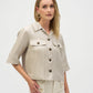 FOILED LINEN BLEND SHORT SLEEVE BOXY JACKET 252921