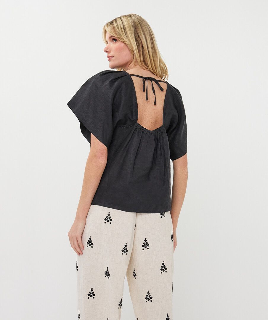 CORIE BACK DETAIL LINEN BLOUSE