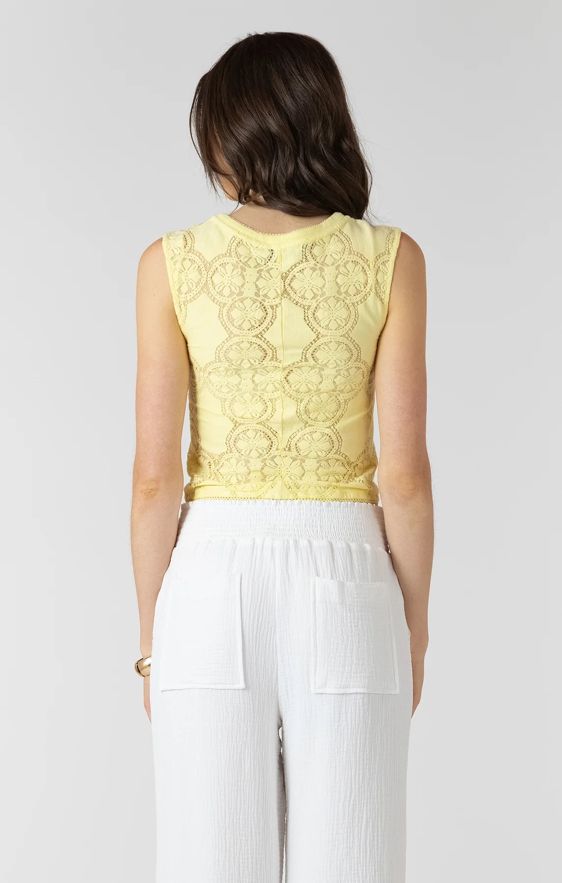 THE AMITY LACE CUTOUT BUTTON FRONT TANK