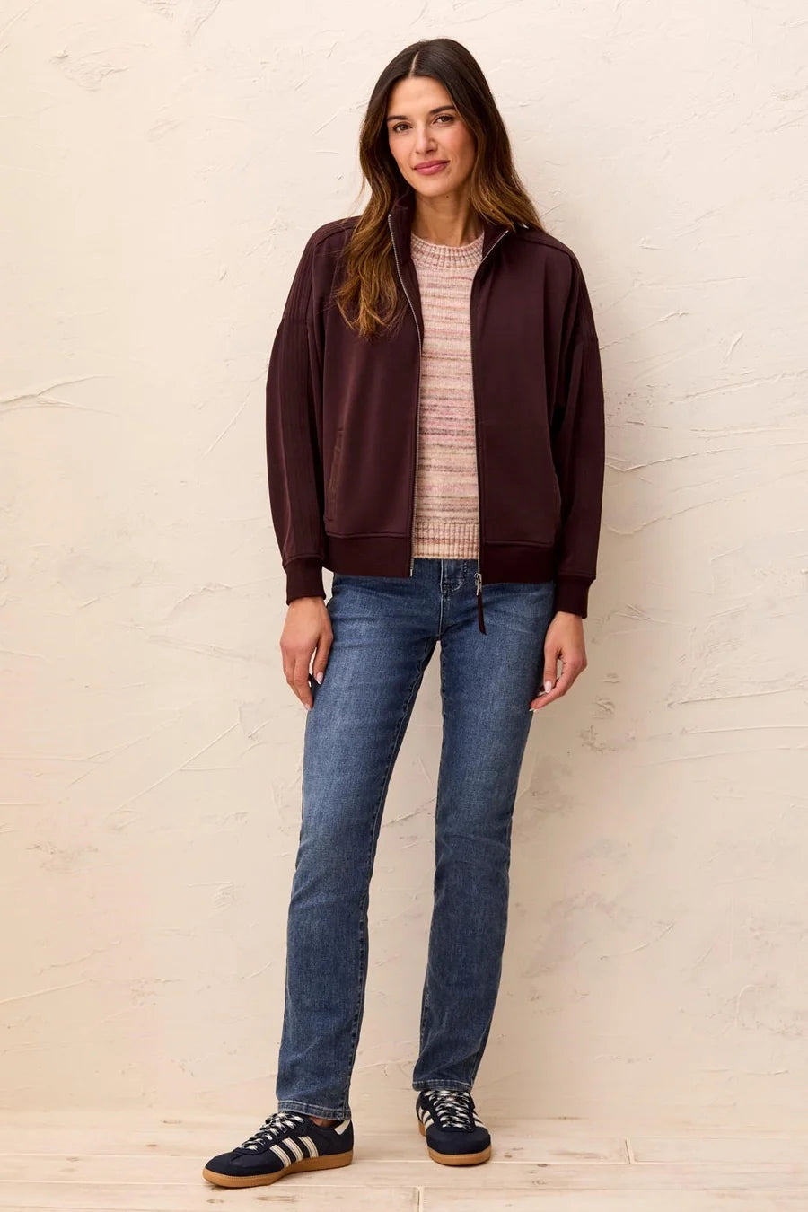 KNIT BOMBER WITH LEATHER TRIM