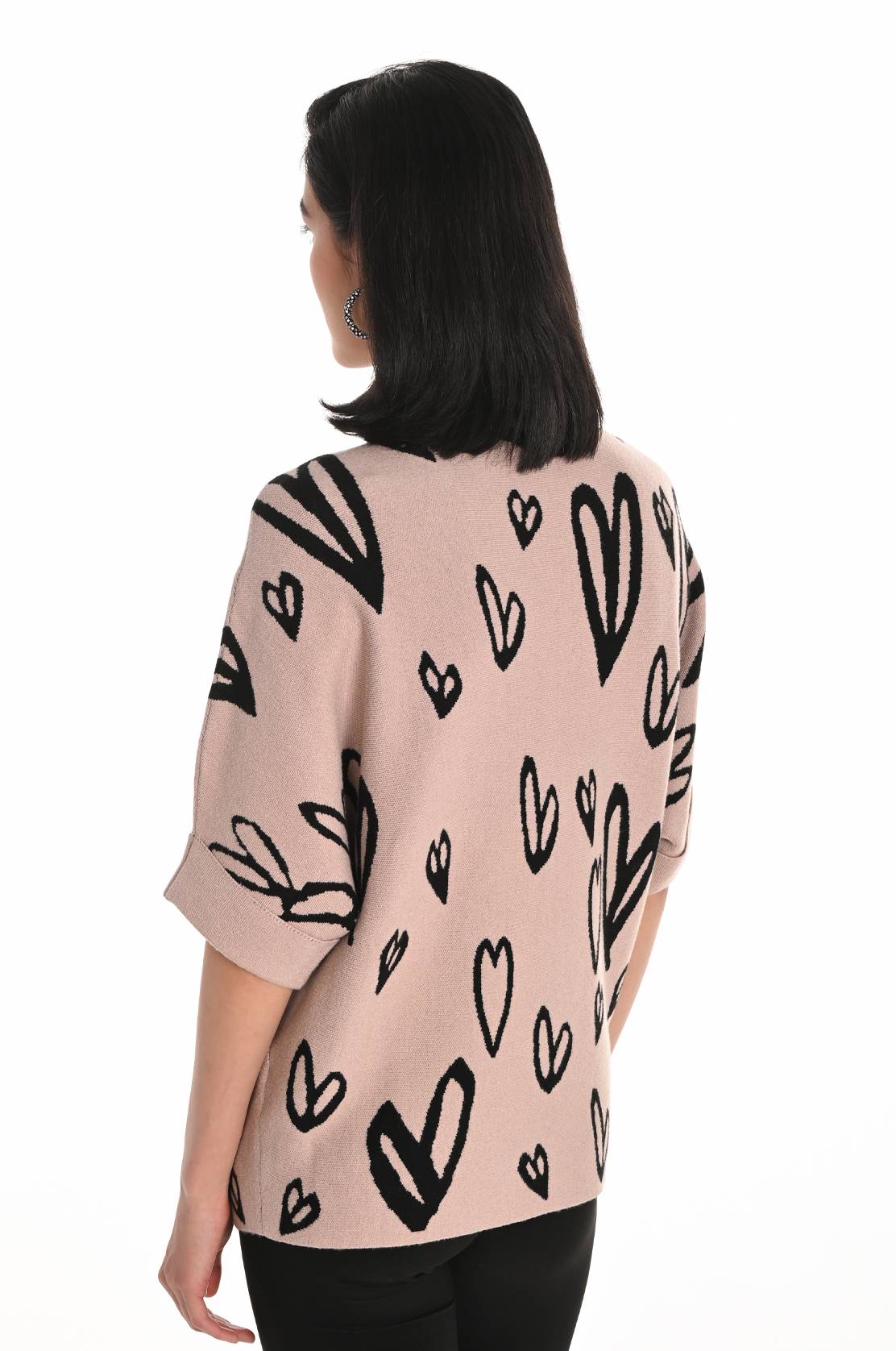 MOCK NECK SHORT SLEEVE HEART SWEATER