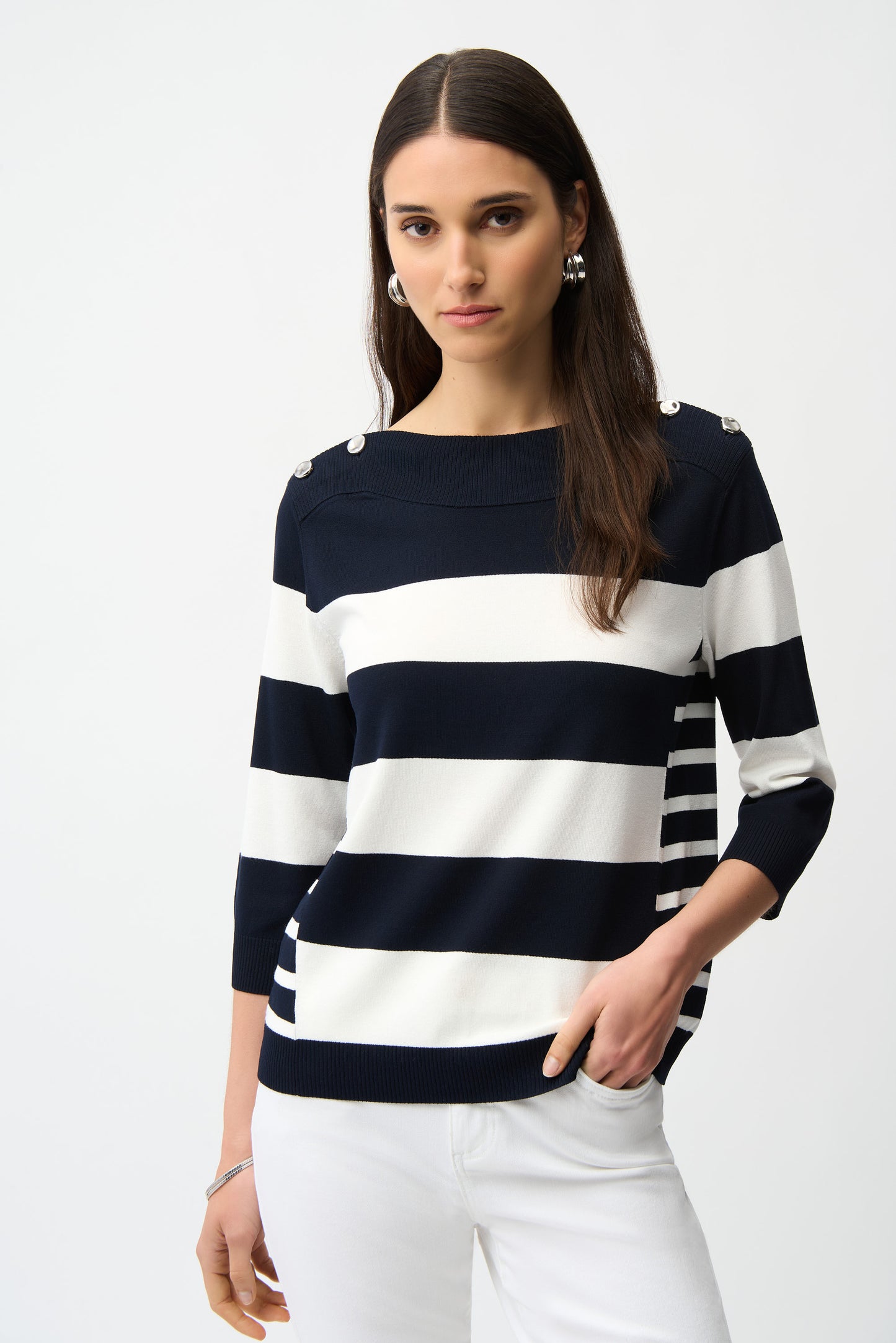 STRIPED BOAT NECK PULLOVER
